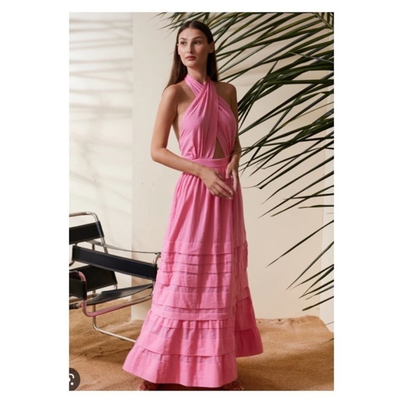 NEW RUE STIIC Sierra Backless Halter Maxi Dress Bright Pink XS - Picture 2 of 12